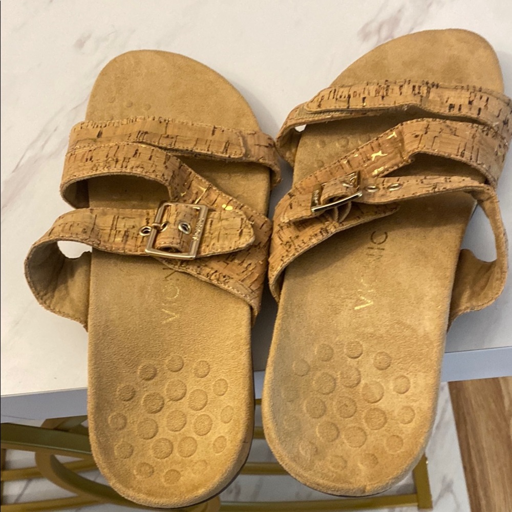 Vionic Tan Sandals with Adjustable Straps and Contoured Footbed